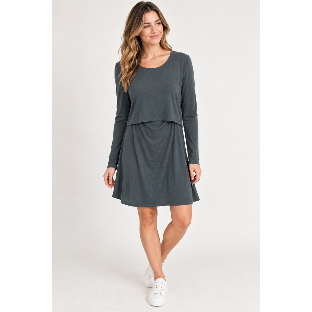 Quince Nursing Tunic Women S Gray Tencel Lyocell Long Sleeve Minimalist Top
